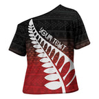 Red Silver Fern Spirit Taniko Tukutuku Personalised Cross Shoulder Shirt - Aussie Hoodie