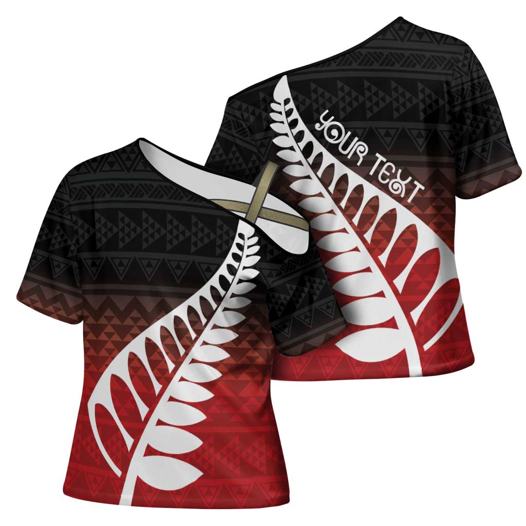 Red Silver Fern Spirit Taniko Tukutuku Personalised Cross Shoulder Shirt - Aussie Hoodie
