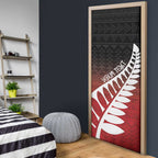 Red Silver Fern Spirit Taniko Tukutuku Personalised Door Cover - Aussie Hoodie