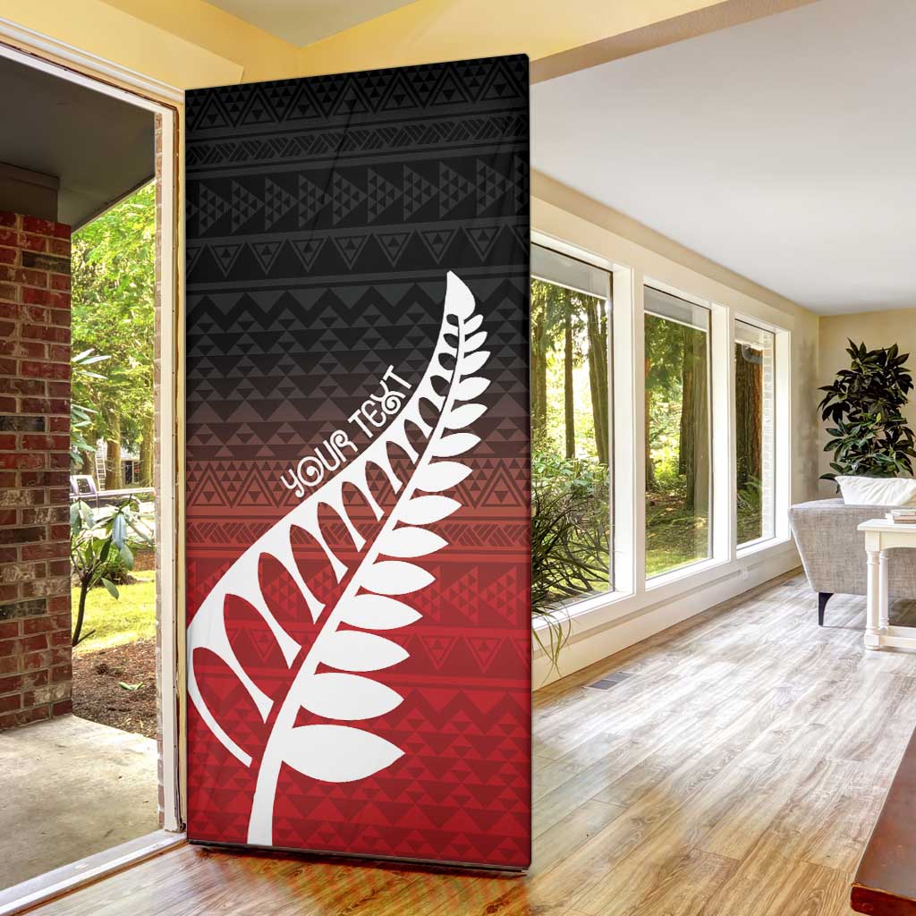 Red Silver Fern Spirit Taniko Tukutuku Personalised Door Cover - Aussie Hoodie