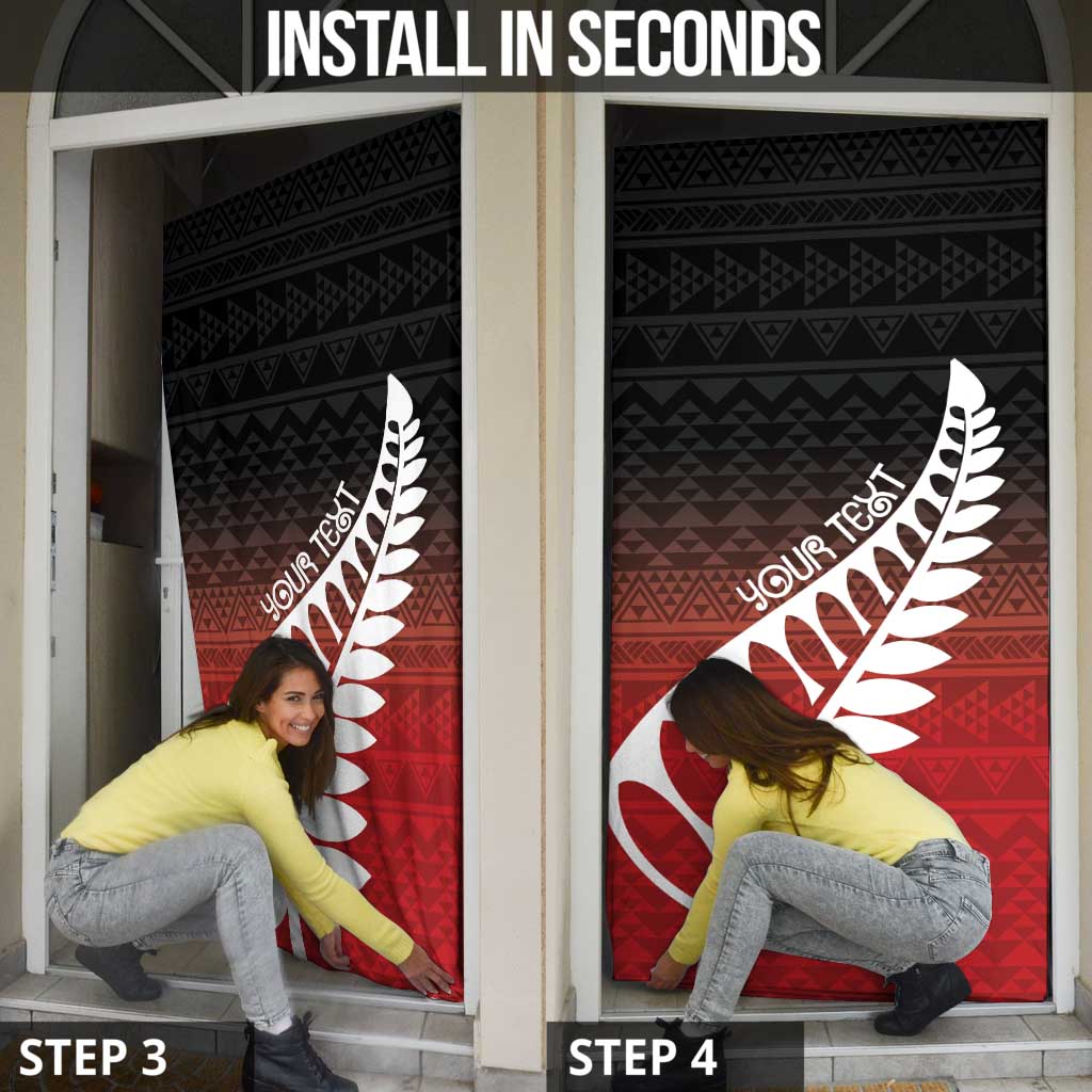 Red Silver Fern Spirit Taniko Tukutuku Personalised Door Cover - Aussie Hoodie
