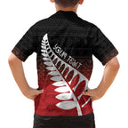 Red Silver Fern Spirit Taniko Tukutuku Personalised Family Matching Off Shoulder Maxi Dress and Hawaiian Shirt
