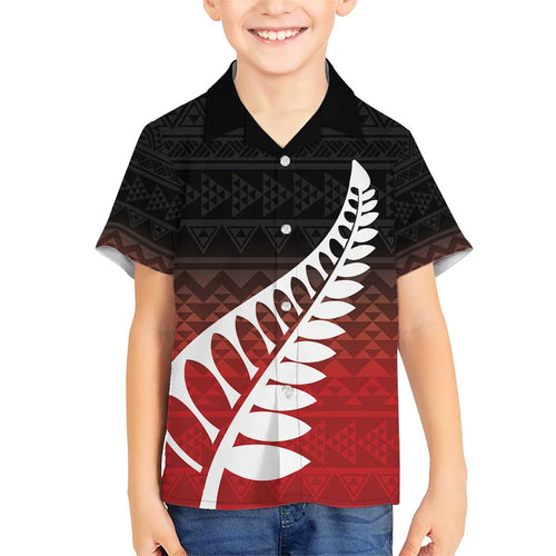 Red Silver Fern Spirit Taniko Tukutuku Personalised Family Matching Short Sleeve Bodycon Dress and Hawaiian Shirt