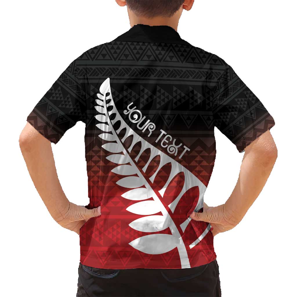 Red Silver Fern Spirit Taniko Tukutuku Personalised Family Matching Tank Maxi Dress and Hawaiian Shirt