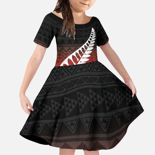 Red Silver Fern Spirit Taniko Tukutuku Personalised Family Matching Tank Maxi Dress and Hawaiian Shirt