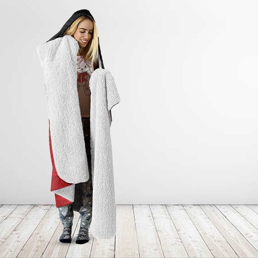 Red Silver Fern Spirit Taniko Tukutuku Personalised Hooded Blanket