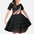 Red Silver Fern Spirit Taniko Tukutuku Personalised Kid Short Sleeve Dress
