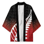 Red Silver Fern Spirit Taniko Tukutuku Personalised Kimono - Aussie Hoodie