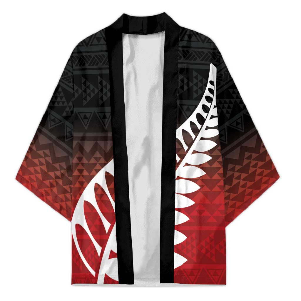 Red Silver Fern Spirit Taniko Tukutuku Personalised Kimono - Aussie Hoodie