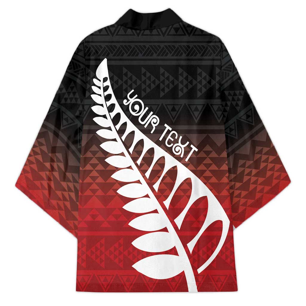 Red Silver Fern Spirit Taniko Tukutuku Personalised Kimono - Aussie Hoodie