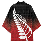 Red Silver Fern Spirit Taniko Tukutuku Personalised Kimono - Aussie Hoodie