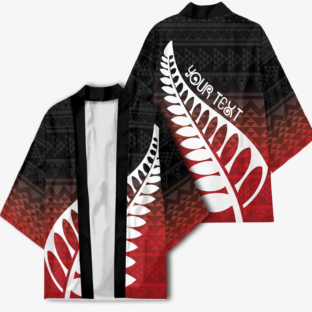 Red Silver Fern Spirit Taniko Tukutuku Personalised Kimono - Aussie Hoodie