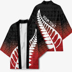 Red Silver Fern Spirit Taniko Tukutuku Personalised Kimono - Aussie Hoodie