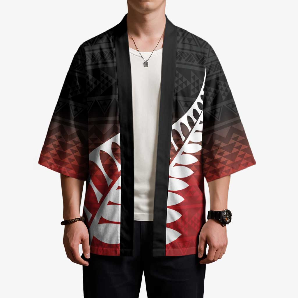 Red Silver Fern Spirit Taniko Tukutuku Personalised Kimono - Aussie Hoodie