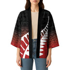 Red Silver Fern Spirit Taniko Tukutuku Personalised Kimono - Aussie Hoodie