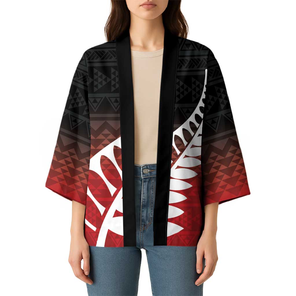 Red Silver Fern Spirit Taniko Tukutuku Personalised Kimono - Aussie Hoodie