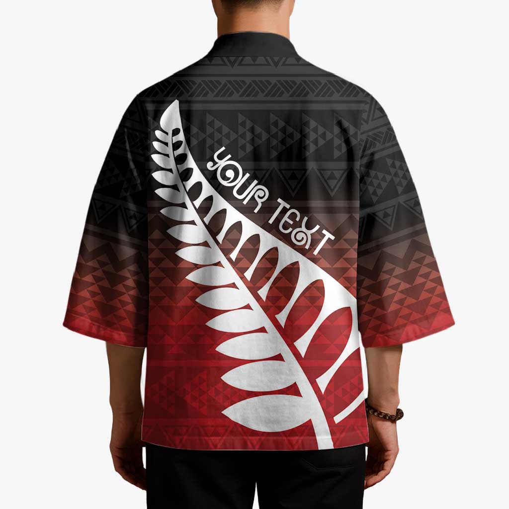 Red Silver Fern Spirit Taniko Tukutuku Personalised Kimono - Aussie Hoodie