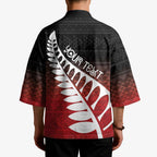 Red Silver Fern Spirit Taniko Tukutuku Personalised Kimono - Aussie Hoodie