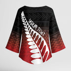 Red Silver Fern Spirit Taniko Tukutuku Personalised Kimono Sleeve Blouse - Aussie Hoodie