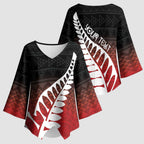 Red Silver Fern Spirit Taniko Tukutuku Personalised Kimono Sleeve Blouse - Aussie Hoodie