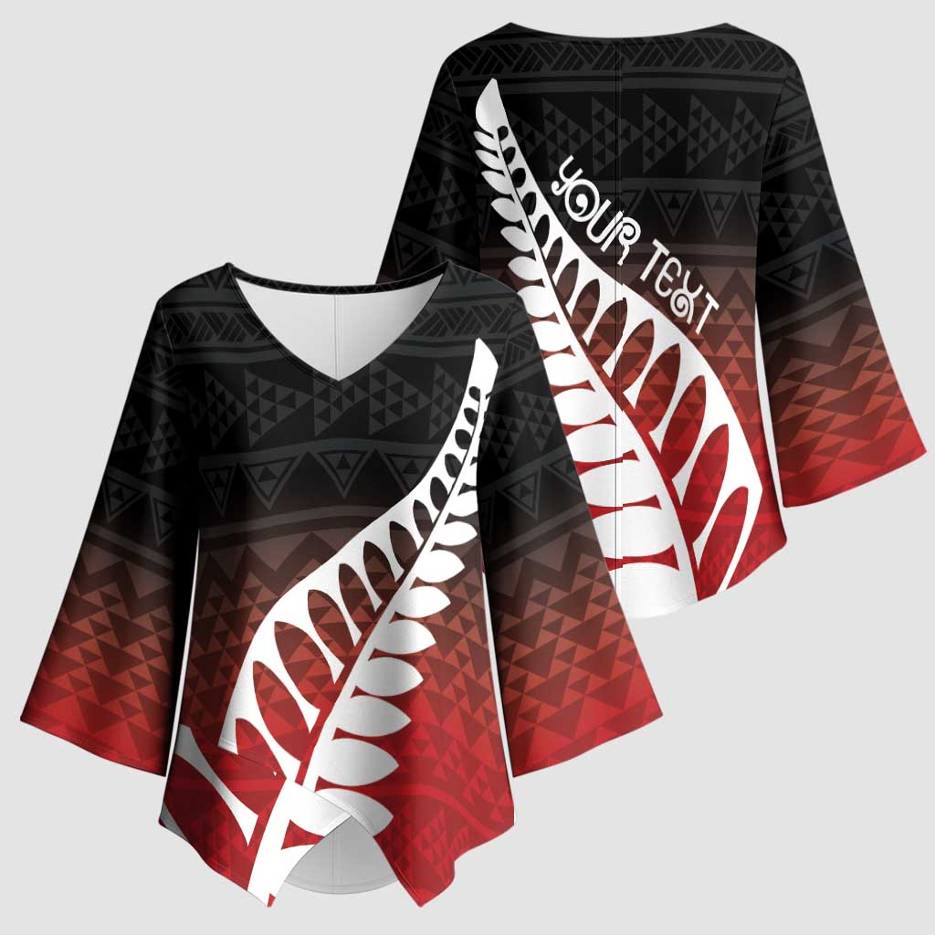 Red Silver Fern Spirit Taniko Tukutuku Personalised Kimono Sleeve Blouse - Aussie Hoodie