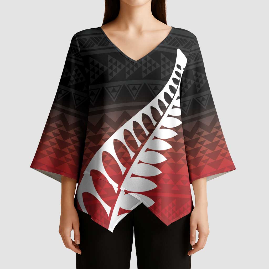 Red Silver Fern Spirit Taniko Tukutuku Personalised Kimono Sleeve Blouse - Aussie Hoodie
