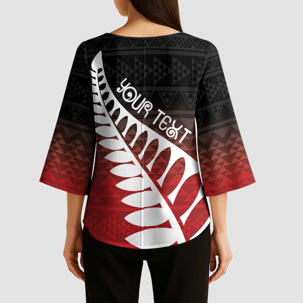 Red Silver Fern Spirit Taniko Tukutuku Personalised Kimono Sleeve Blouse - Aussie Hoodie