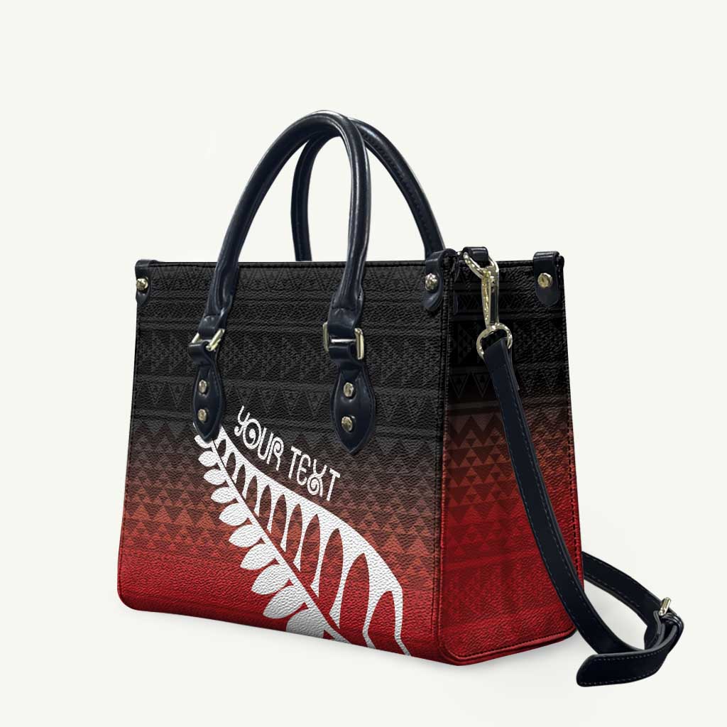 Red Silver Fern Spirit Taniko Tukutuku Personalised Leather Bag - Aussie Hoodie