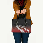 Red Silver Fern Spirit Taniko Tukutuku Personalised Leather Bag - Aussie Hoodie