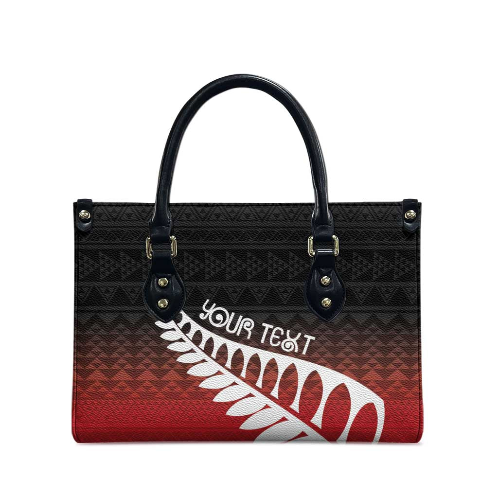 Red Silver Fern Spirit Taniko Tukutuku Personalised Leather Bag - Aussie Hoodie