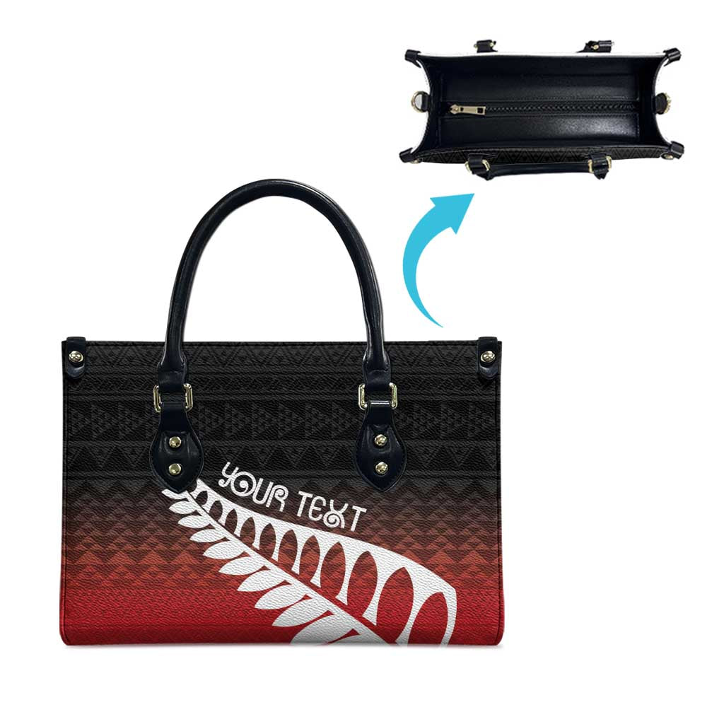 Red Silver Fern Spirit Taniko Tukutuku Personalised Leather Bag - Aussie Hoodie