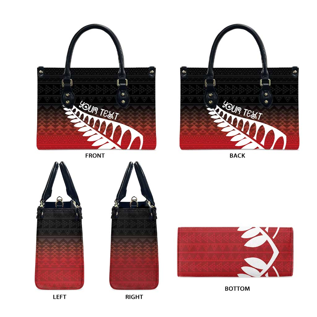 Red Silver Fern Spirit Taniko Tukutuku Personalised Leather Bag - Aussie Hoodie