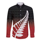 Red Silver Fern Spirit Taniko Tukutuku Personalised Long Sleeve Button Shirt