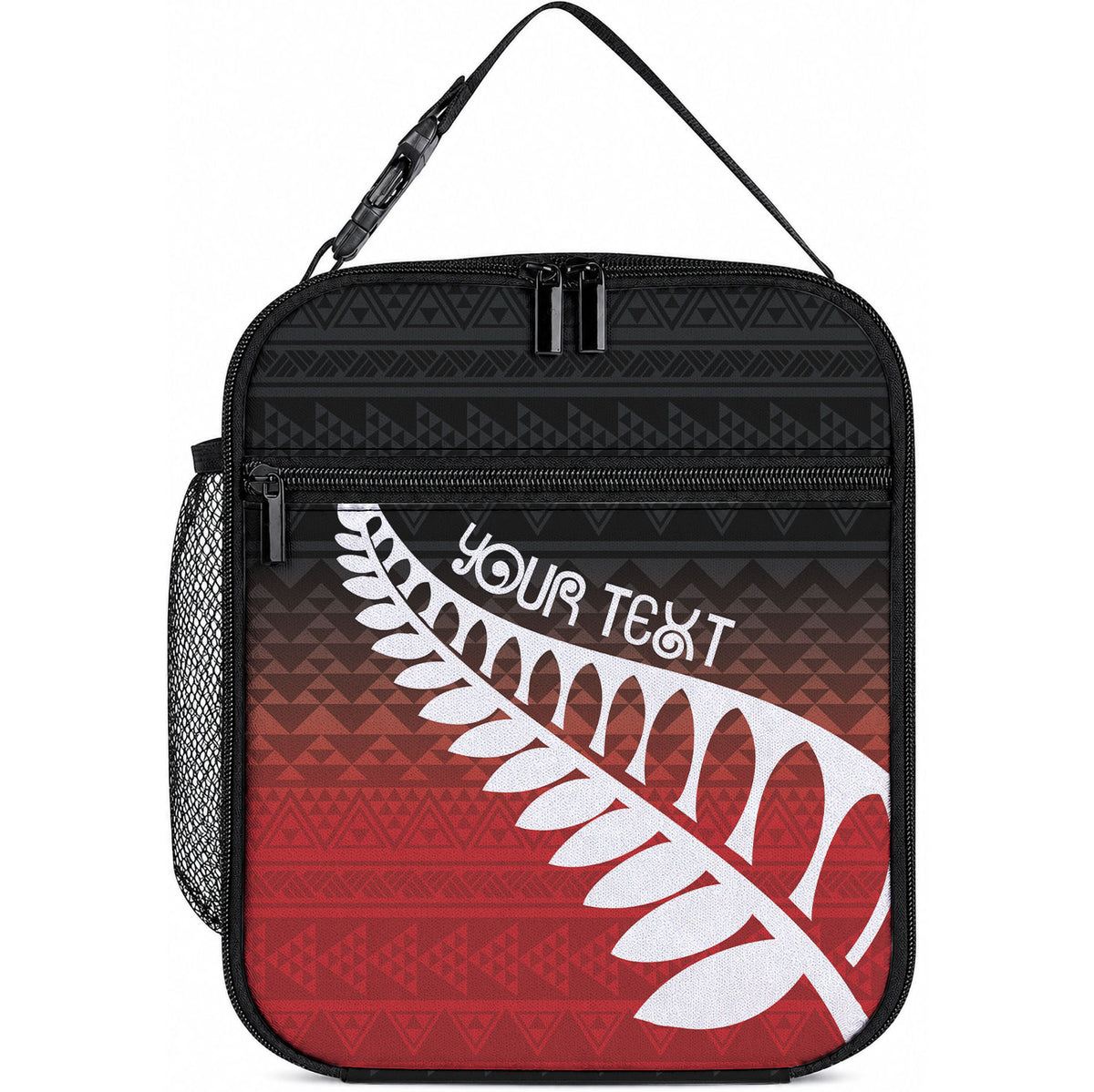 Red Silver Fern Spirit Taniko Tukutuku Personalised Lunch Bag