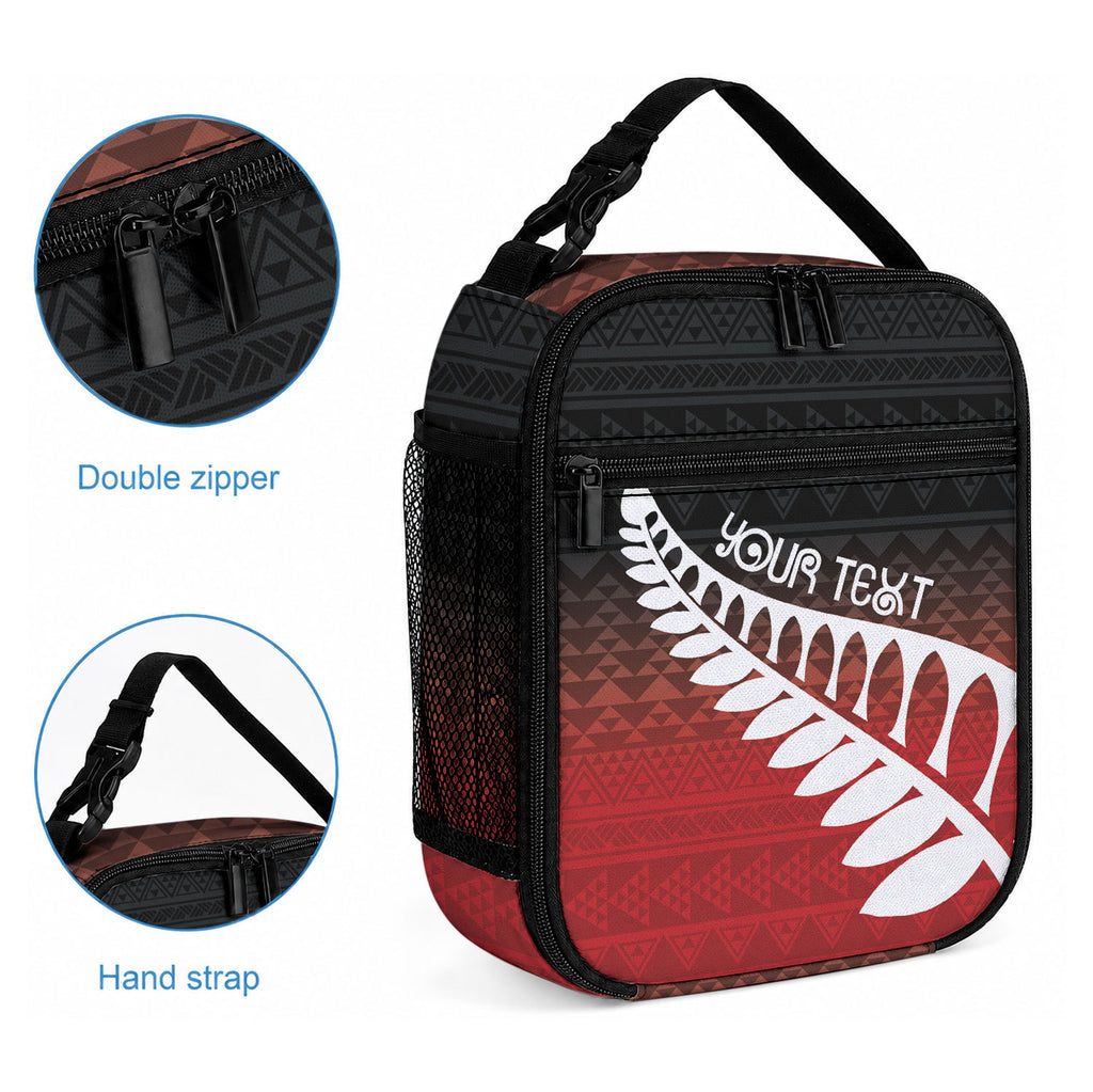 Red Silver Fern Spirit Taniko Tukutuku Personalised Lunch Bag