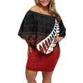 Red Silver Fern Spirit Taniko Tukutuku Personalised Off Shoulder Short Dress