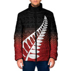 Red Silver Fern Spirit Taniko Tukutuku Personalised Padded Jacket - Aussie Hoodie
