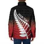 Red Silver Fern Spirit Taniko Tukutuku Personalised Padded Jacket - Aussie Hoodie