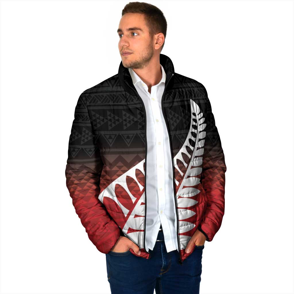 Red Silver Fern Spirit Taniko Tukutuku Personalised Padded Jacket - Aussie Hoodie