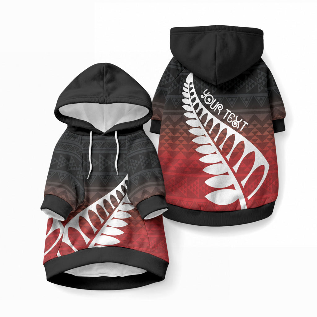 Red Silver Fern Spirit Taniko Tukutuku Personalised Pet Hoodie