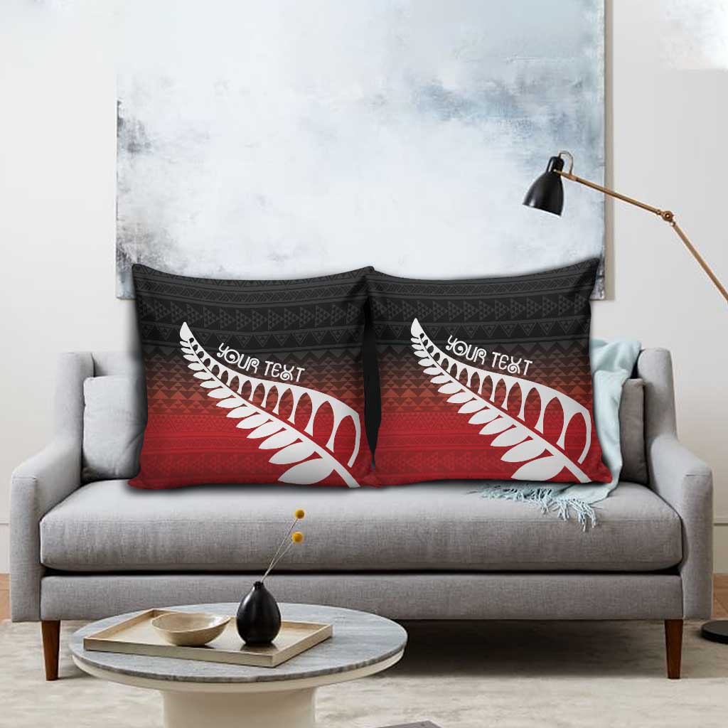 Red Silver Fern Spirit Taniko Tukutuku Personalised Pillow Cover - Aussie Hoodie