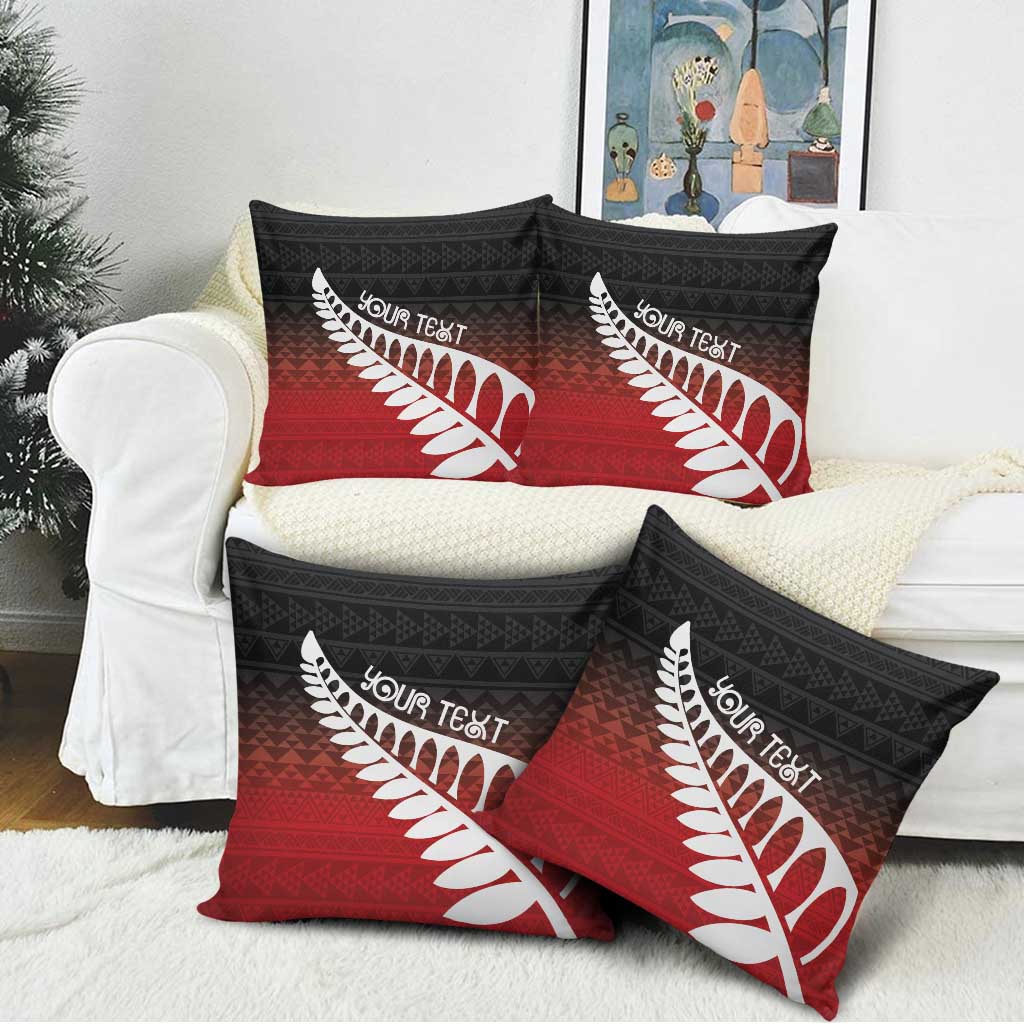 Red Silver Fern Spirit Taniko Tukutuku Personalised Pillow Cover - Aussie Hoodie