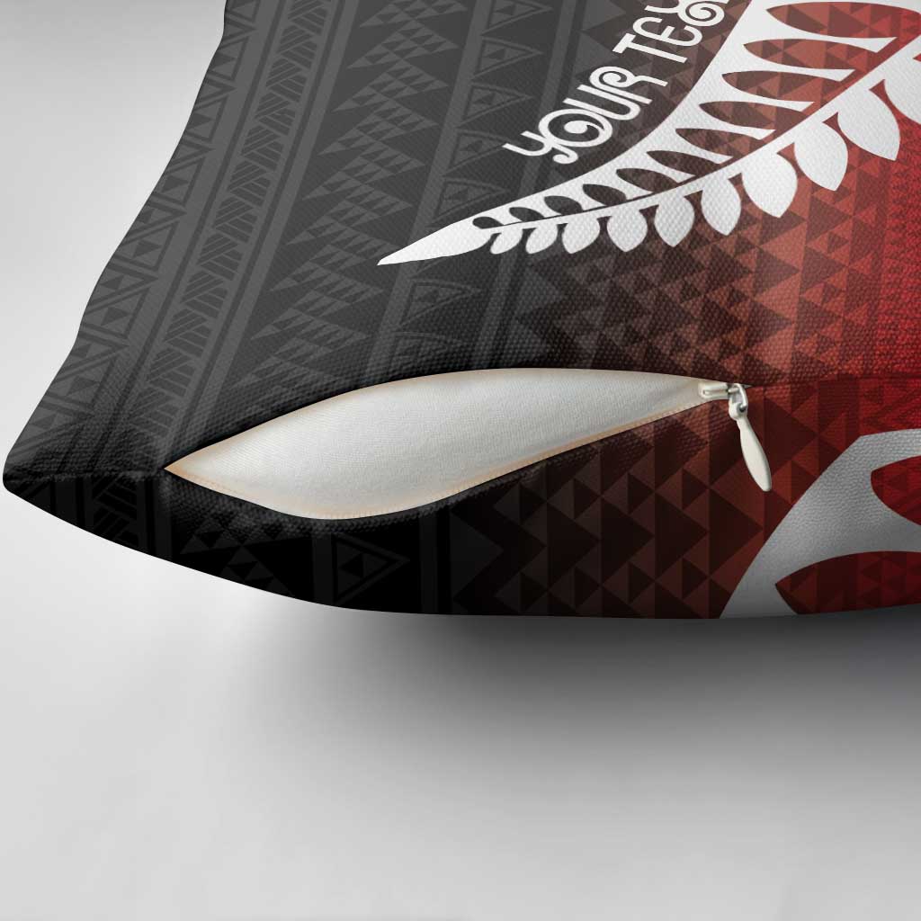 Red Silver Fern Spirit Taniko Tukutuku Personalised Pillow Cover - Aussie Hoodie