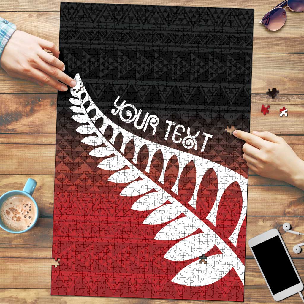 Red Silver Fern Spirit Taniko Tukutuku Personalised Puzzle - Aussie Hoodie