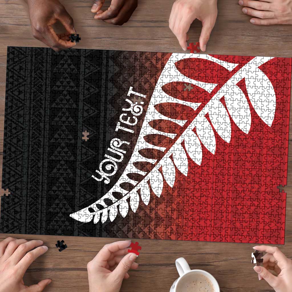 Red Silver Fern Spirit Taniko Tukutuku Personalised Puzzle - Aussie Hoodie