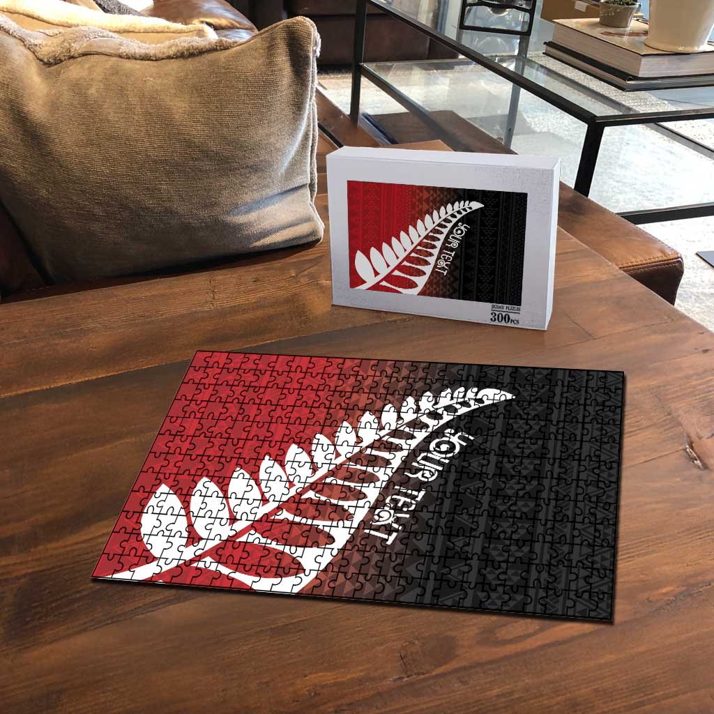 Red Silver Fern Spirit Taniko Tukutuku Personalised Puzzle - Aussie Hoodie