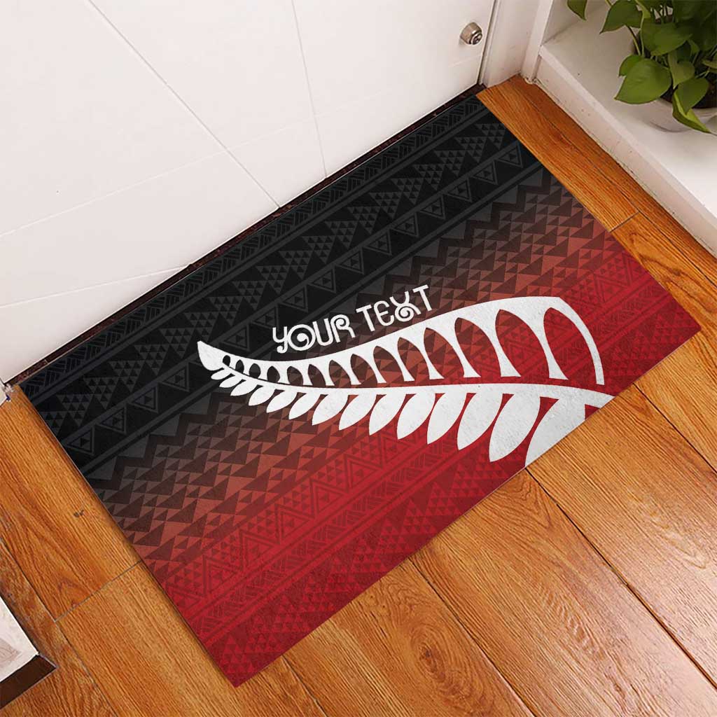 Red Silver Fern Spirit Taniko Tukutuku Personalised Rubber Doormat