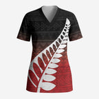 Red Silver Fern Spirit Taniko Tukutuku Personalised Scrub Top - Aussie Hoodie