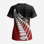 Red Silver Fern Spirit Taniko Tukutuku Personalised Scrub Top - Aussie Hoodie