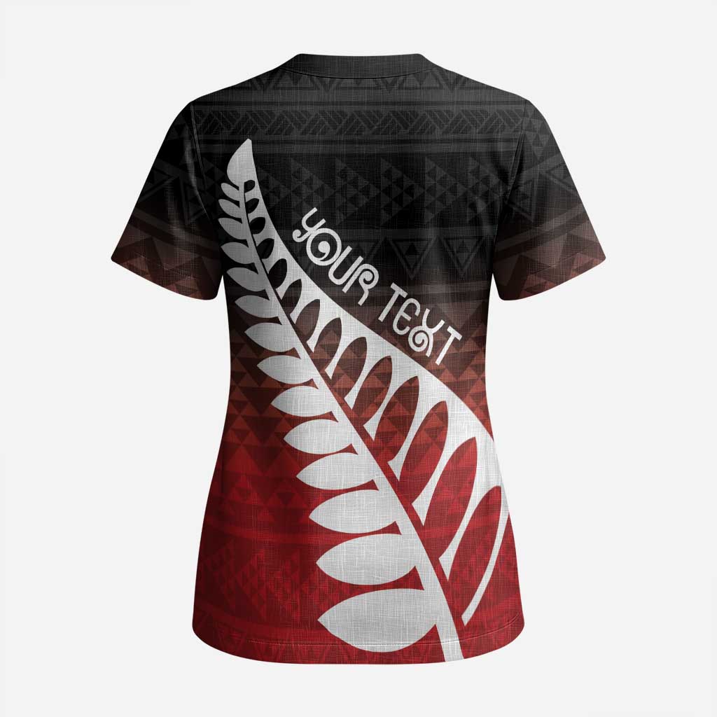 Red Silver Fern Spirit Taniko Tukutuku Personalised Scrub Top - Aussie Hoodie